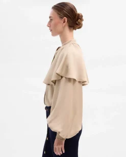 Camisas Y Blusas|SIMORRA Blusa capa manga abullonada Beige