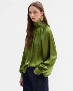 Fiesta|Camisas Y Blusas|SIMORRA Blusa fluida cuello alto Verde