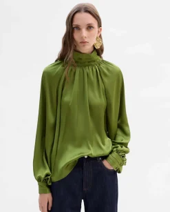 Fiesta|Camisas Y Blusas|SIMORRA Blusa fluida cuello alto Verde