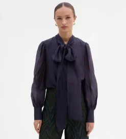 Fiesta|Camisas Y Blusas|SIMORRA Blusa lazada cuello Azul