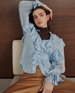 Fiesta|Camisas Y Blusas|SIMORRA Blusa vaporosa volantes Azul