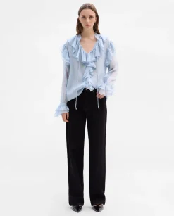 Fiesta|Camisas Y Blusas|SIMORRA Blusa vaporosa volantes Azul