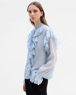 Fiesta|Camisas Y Blusas|SIMORRA Blusa vaporosa volantes Azul
