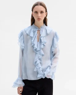Fiesta|Camisas Y Blusas|SIMORRA Blusa vaporosa volantes Azul
