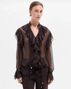 Fiesta|Camisas Y Blusas|SIMORRA Blusa vaporosa volantes Marrón