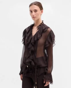 Fiesta|Camisas Y Blusas|SIMORRA Blusa vaporosa volantes Marrón