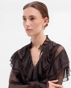 Fiesta|Camisas Y Blusas|SIMORRA Blusa vaporosa volantes Marrón