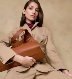 Bolsos|SIMORRA Bolso shopper combinado piel Marrón