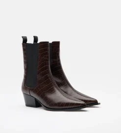 Zapatos|SIMORRA Botín piel efecto cocodrilo Marrón