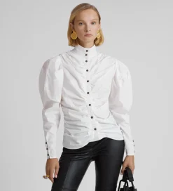 Fiesta|Camisas Y Blusas|SIMORRA Camisa popelín fruncida Blanco