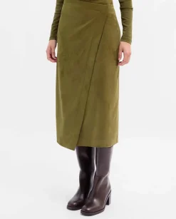 Pantalones Y Faldas|SIMORRA Falda midi antelina cruzada Verde