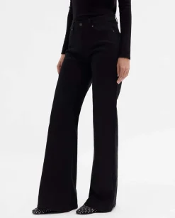 Pantalones Y Faldas|SIMORRA Pantalón vaquero acampanado Negro