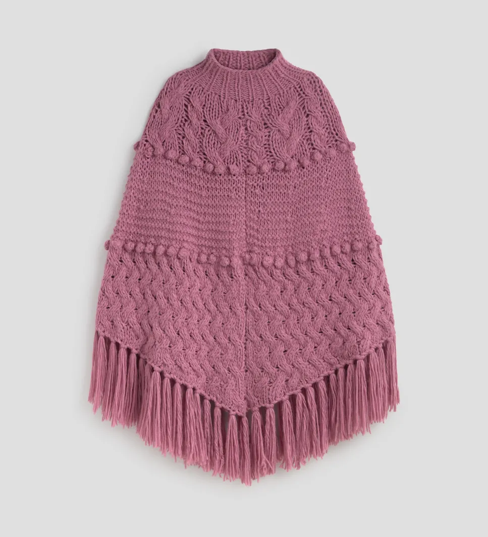 Prendas De Abrigo|Prendas De Punto|SIMORRA Poncho punto hecho a mano Rosa