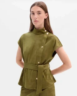 Camisetas Y Tops|SIMORRA Top antelina cuello tira Verde